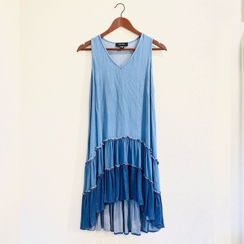 Karen Kane Chambray Tank Dress USA Made Sun Sleeveless Blue Soft XS 100% Rayon